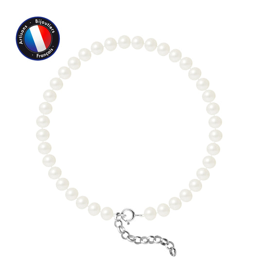 PERLINEA - Bracelet - Perles de Culture d'Eau Douce - Semi Ronde 5-6 mm Blanc - Argent 925 Millièmes