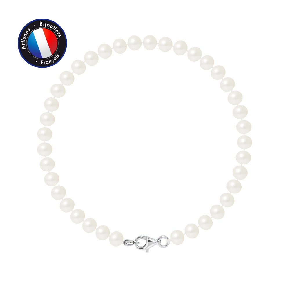 PERLINEA - Bracelet - Perles de Culture d'Eau Douce - Semi Ronde 5-6 mm Blanc - Argent 925 Millièmes