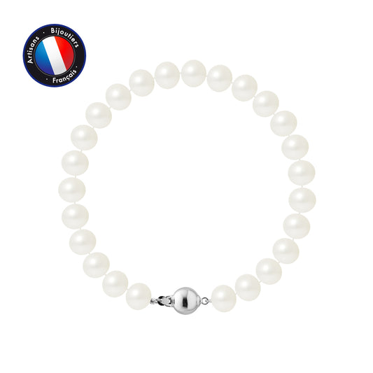 PERLINEA - Bracelet - Perles de Culture d'Eau Douce - Semi Ronde 7-8 mm Blanc - Argent 925 Millièmes