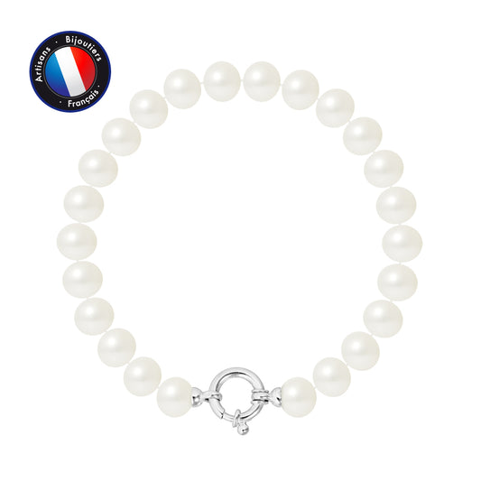 PERLINEA - Bracelet - Perles de Culture d'Eau Douce - Semi Ronde 8-9 mm Blanc Naturel - Argent 925 Millièmes