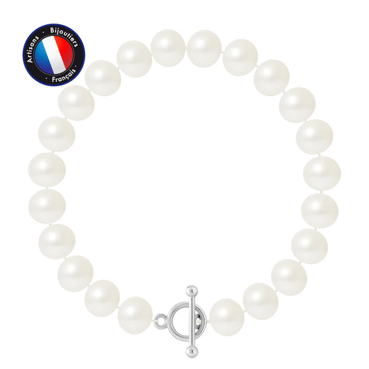 PERLINEA - Bracelet - Perles de Culture d'Eau Douce - Semi Ronde 9-10 mm Blanc - Argent 925 Millièmes