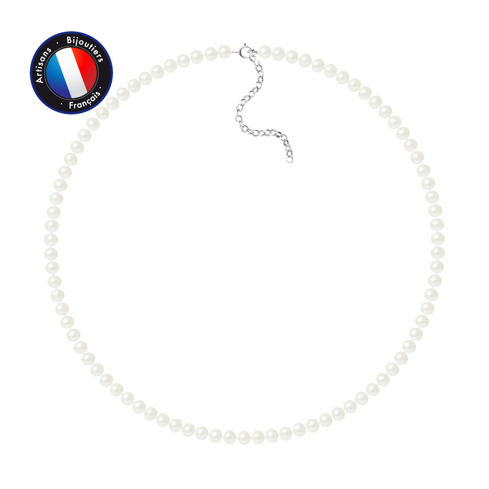 PERLINEA - Collier - Perles d'Eau Douce - Semi Ronde 5-6 mm Blanc