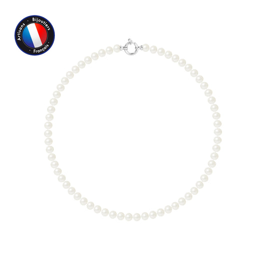 PERLINEA - Collier - Perles d'Eau Douce - Semi Ronde 6-7 mm Blanc