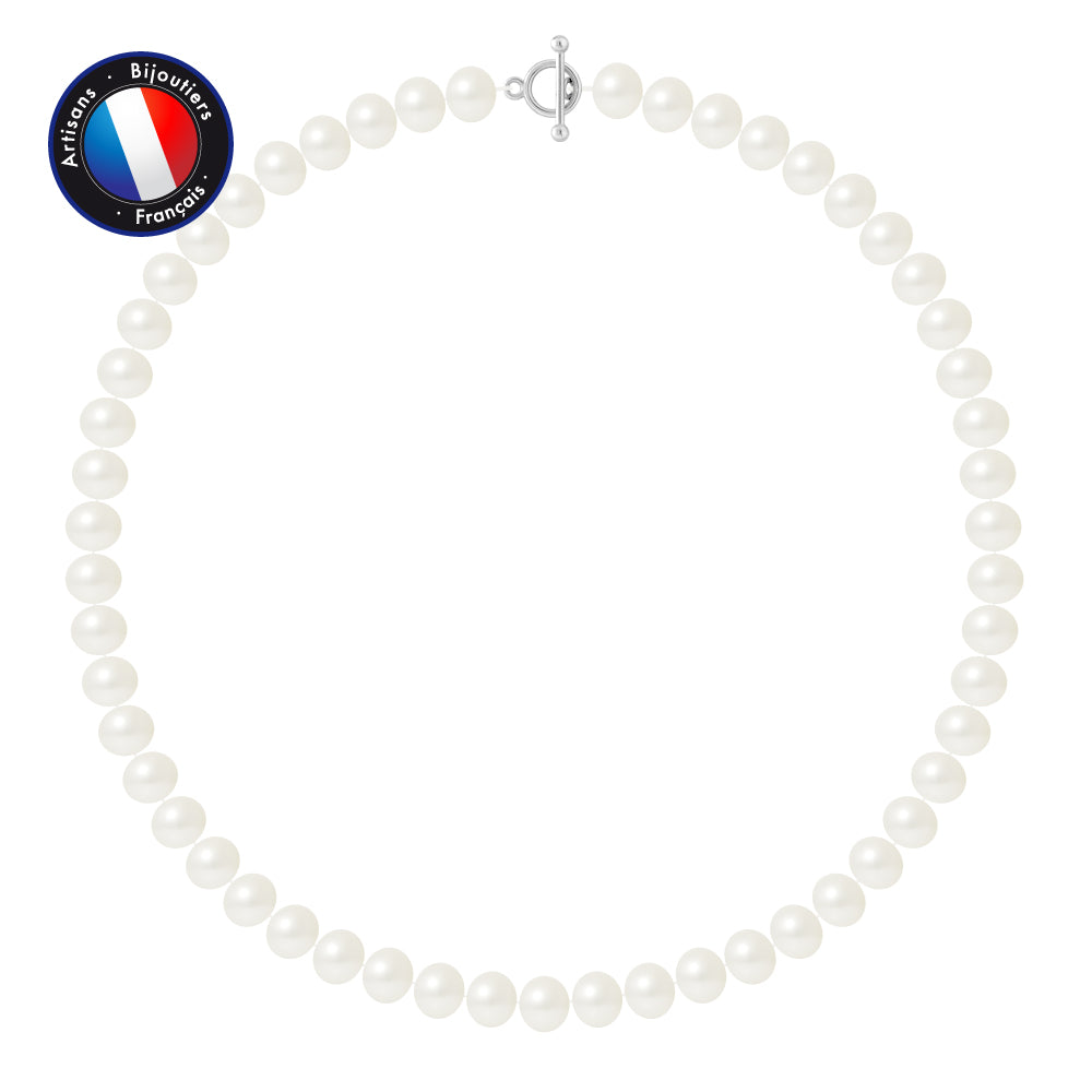 PERLINEA - Collier - Perles d'Eau Douce - Semi Ronde 9-10 mm Blanc